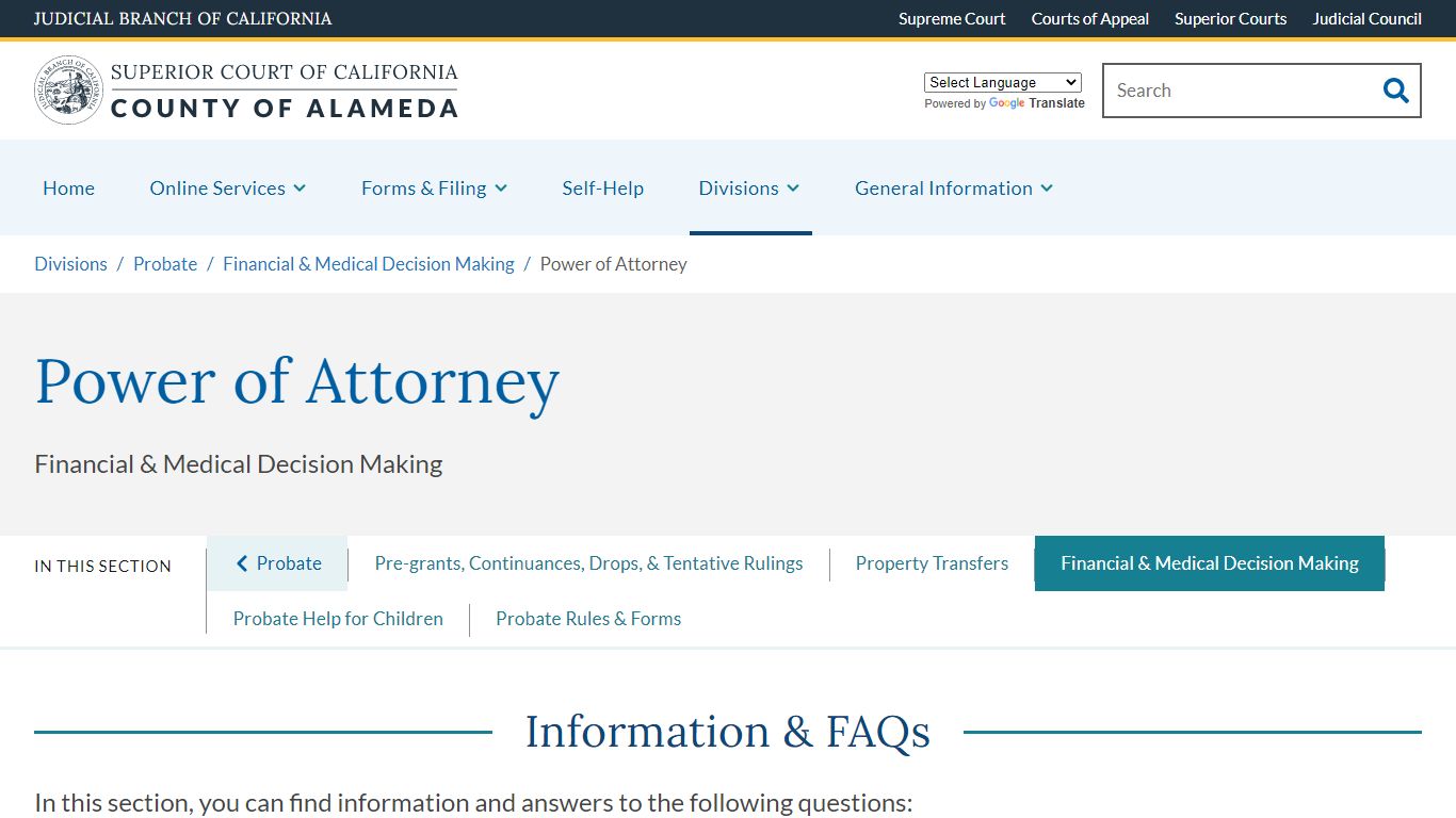 Powers of Attorney - Alameda County Superior Court